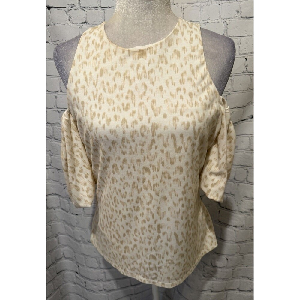 INC International Concepts Cold-Shoulder Top Cream Leopard Print Large